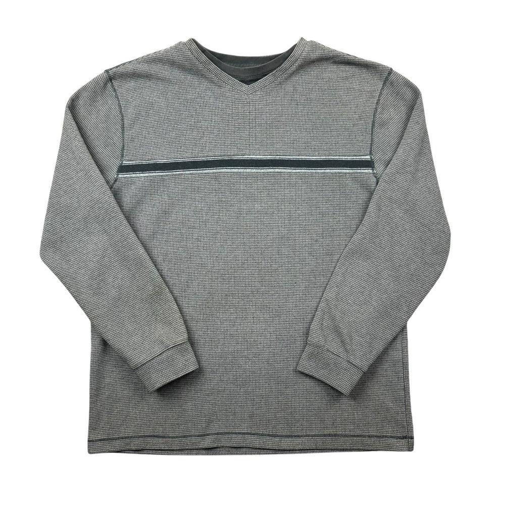 Y2K Method Sweater Men Medium Gray Waffle Grid Dual Layer Collar 2000s